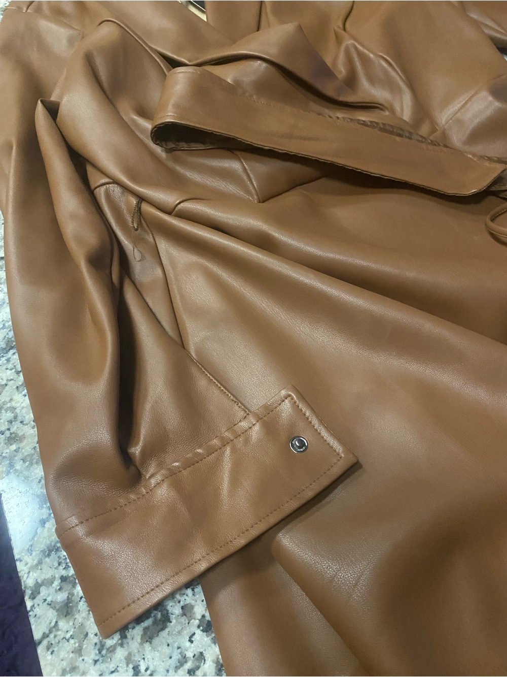 Eloquii Faux Leather Trench dress in Cognac - Picture 6 of 16
